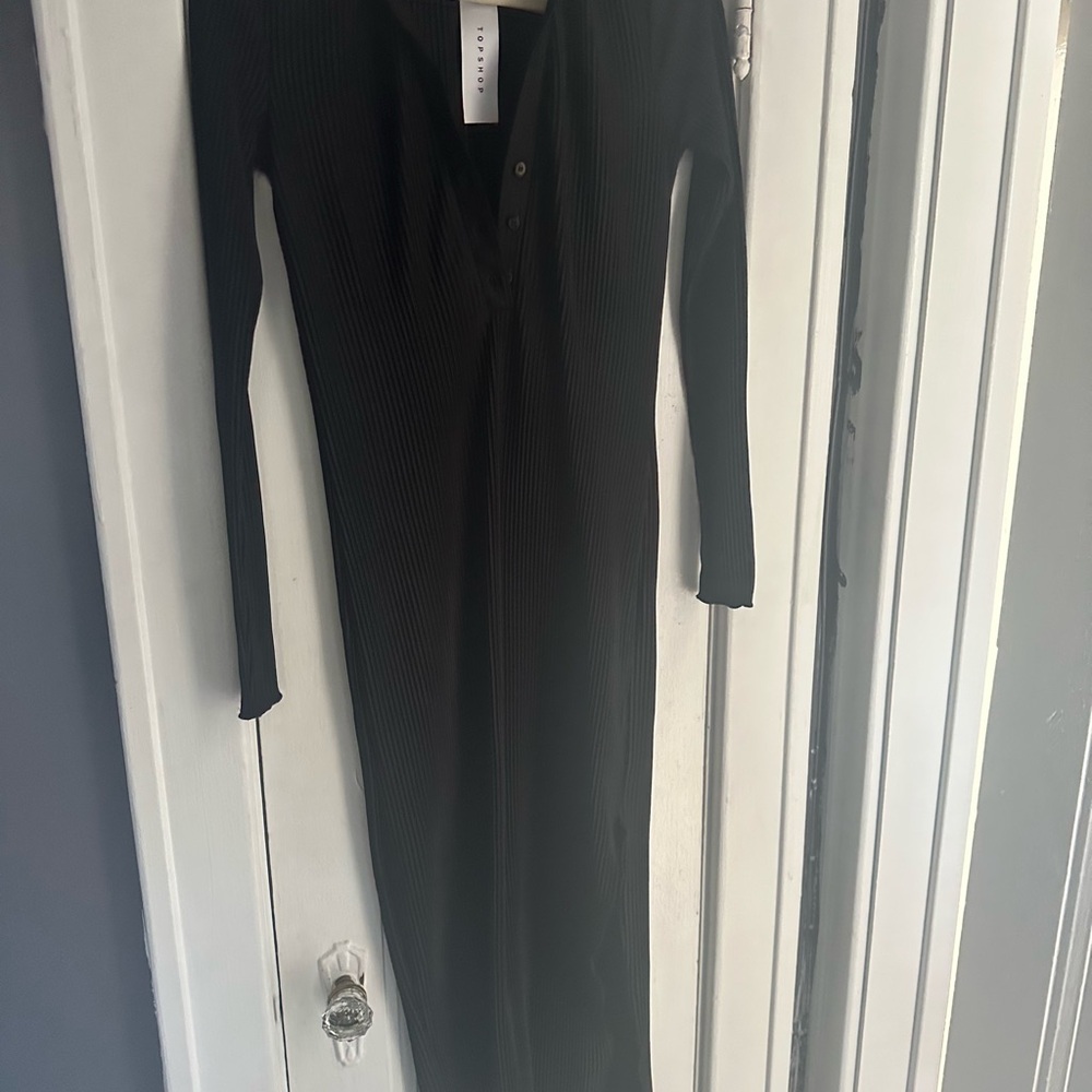 Black Ribbed Long Sleeve Dress